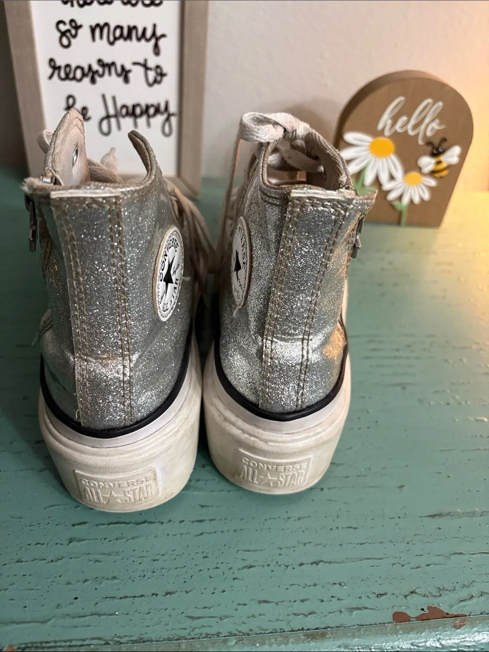 Converse Silver Glitter High-Top Kids Sneakers with Side Zipper